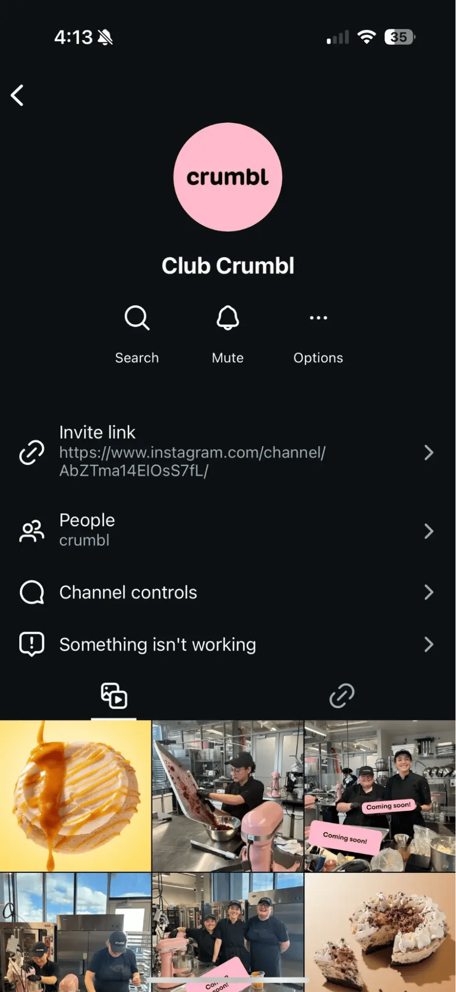 screenshot showing club crumbl on instagram