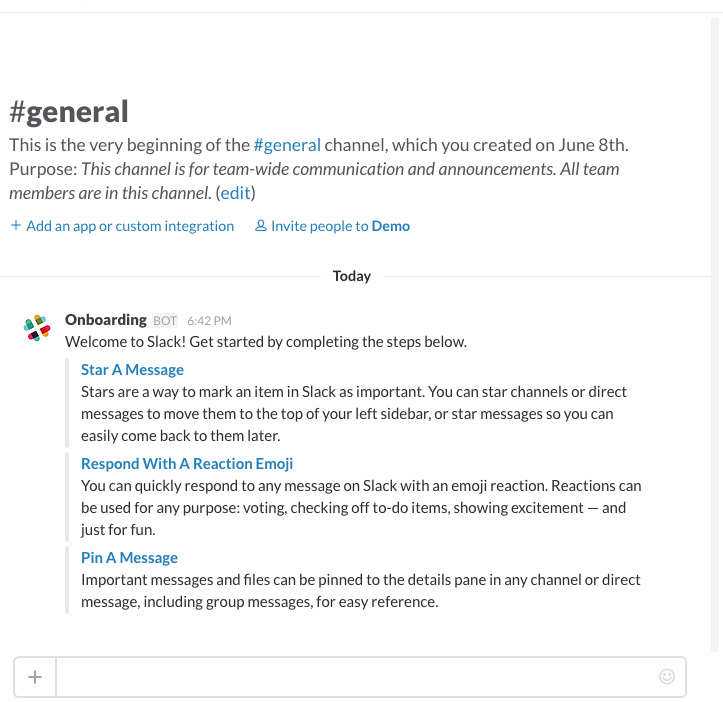 customer onboarding example, slack
