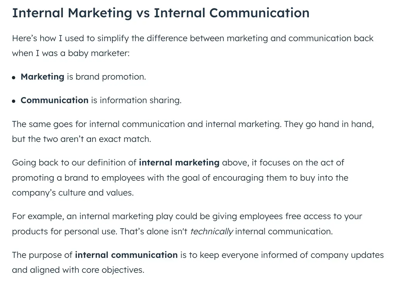 example of how to improve clarity in writing, hubspot blog post on internal marketing vs internal communication
