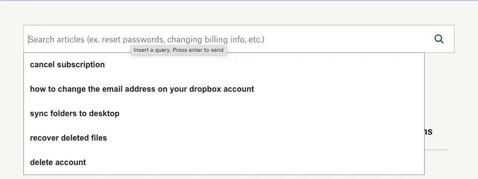 dropbox knowledge base example search bar