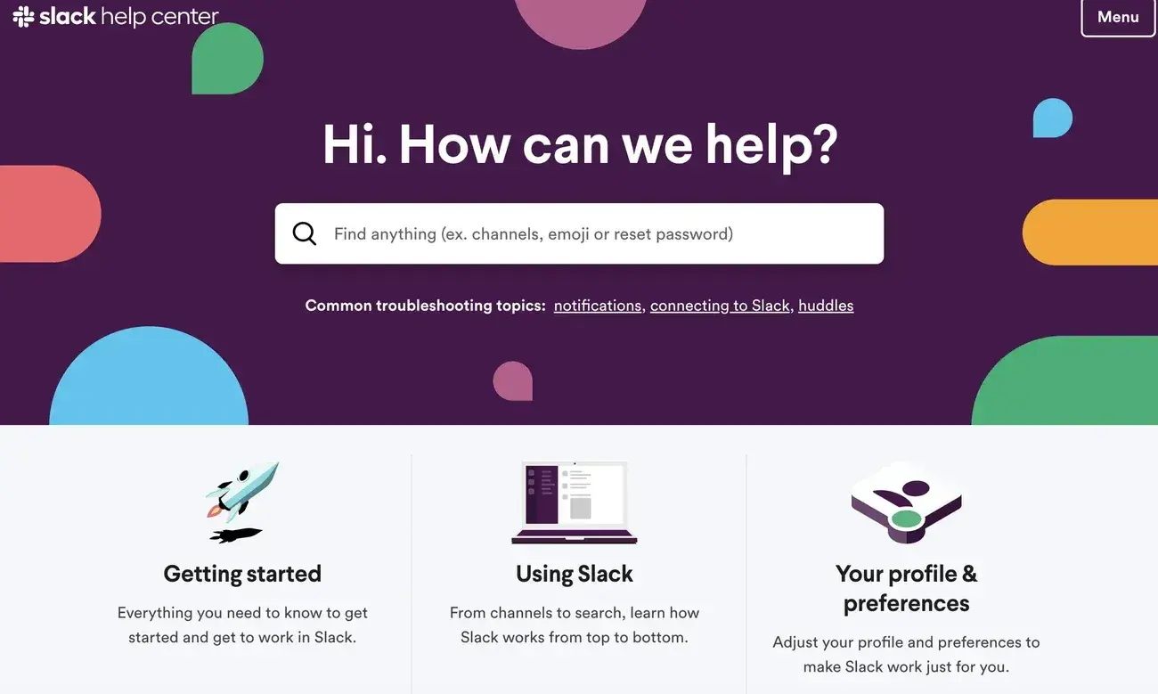 slack help desk knowledge base example
