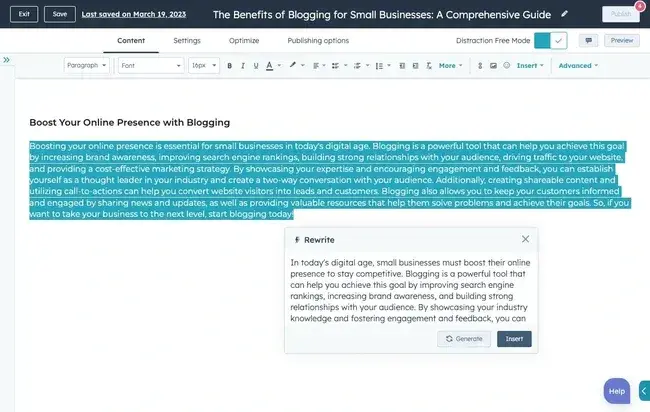 hubspot ai powered content assistant
