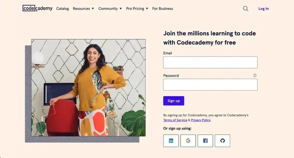 landing page examples: codecademy