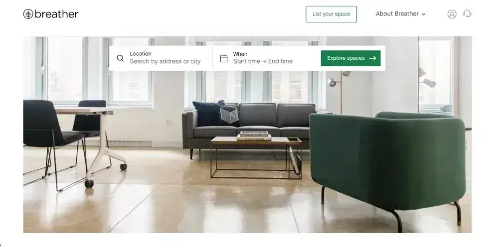 landing page examples: breather