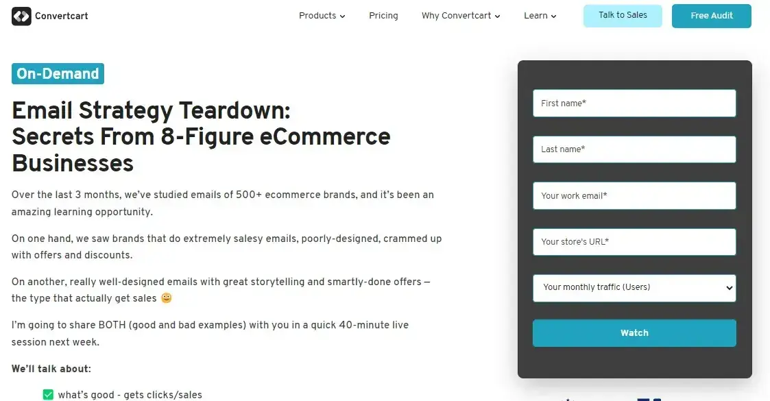 landing page examples: convertcart