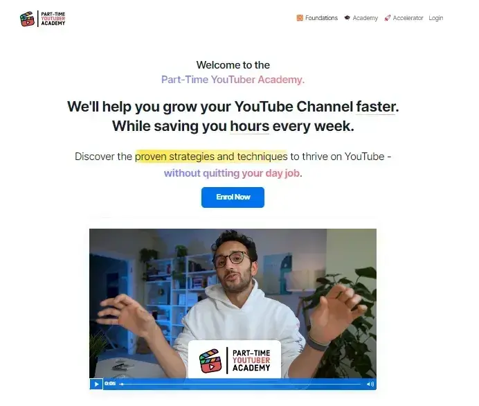 landing page examples: part-time youtuber academy