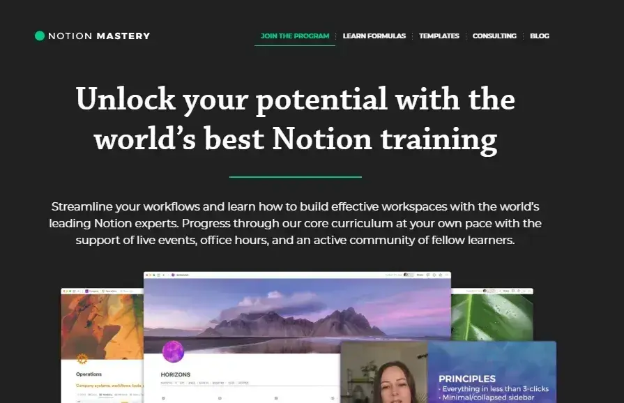 landing page examples: notion mastery
