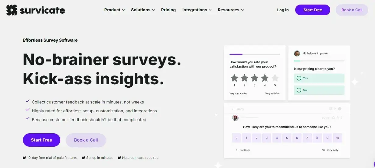 landing page examples: survicate