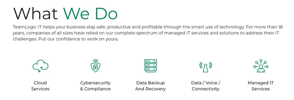 teamlogic’s offerings as listed on their website