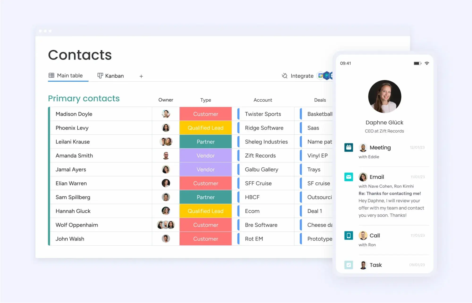 monday crm interface showing pipeline management, automation workflows, and team collaboration boards