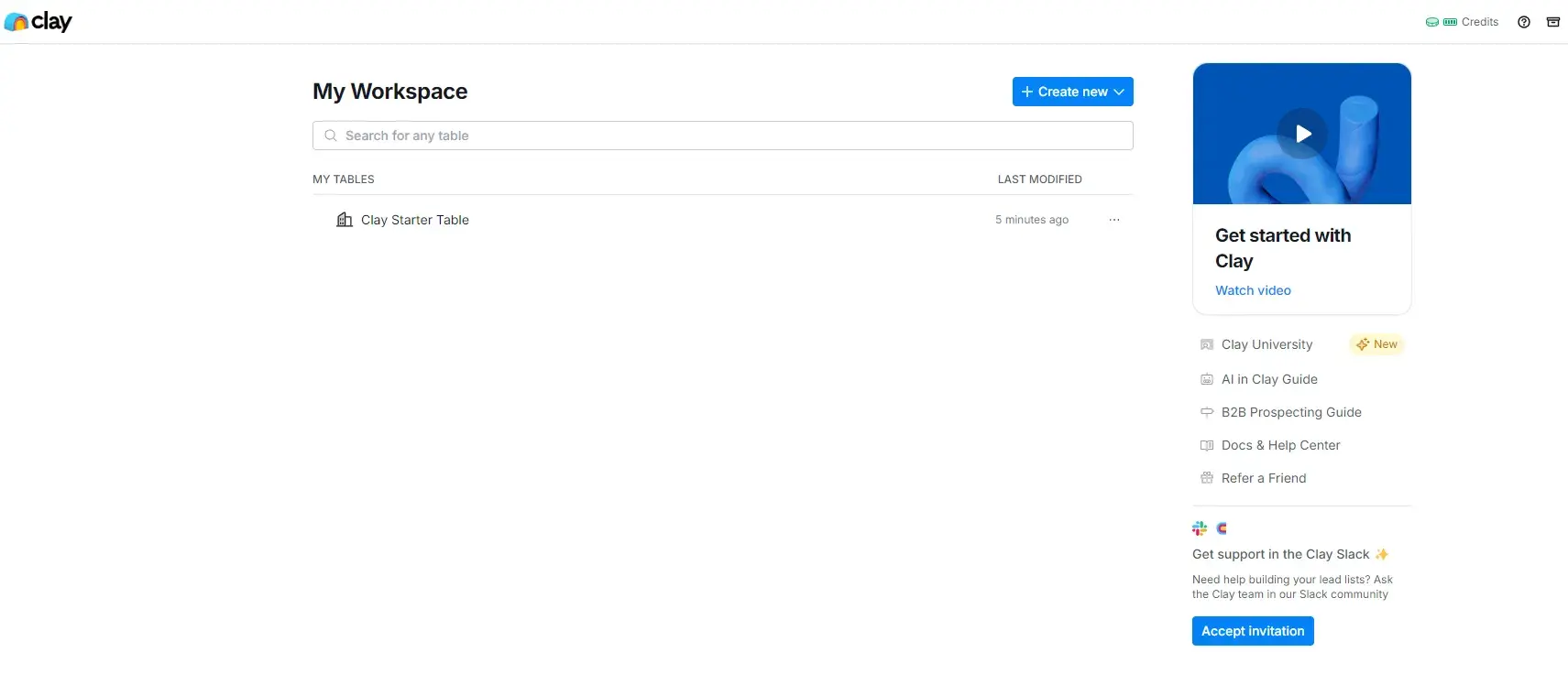 the home screen for clay’s ai cold email generator